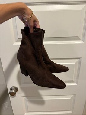 Dark Brown Suede Pointed-Toe Ankle Boots